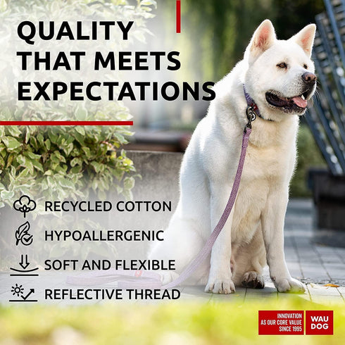 WAUDOG Reflective Cotton Dog Collar Eco Friendly Alt to Nylon Collar for Small Medium and Large Dogs Pet Collar with QR ID Tag Puppy Collar for Large Breed Dogs Adjustable Male Female Dog Collar