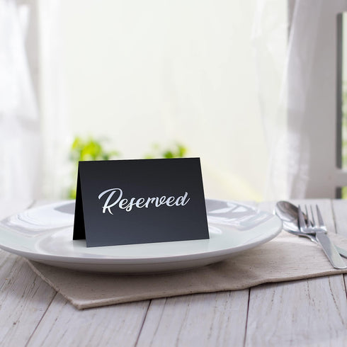 10 Pack Black Reserved Table Signs for Wedding Silver Foil Reserved Seating Signs for Wedding Chairs Church Pews Double Sided Cardstock Reserved Signs for Tables Table Tent Reservation Cards