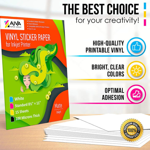 Printable Vinyl Sticker Paper for Inkjet Printer Matte White 15 SelfAdhesive Sheets Waterproof Decal Paper Standard Letter Size 8.5x11