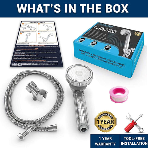 PureAction Luxury Filtered Shower Head with Handheld Hose Hard Water Softener High Pressure & Water Saving Showerhead Filter Removes Chlorine & Flouride For Dry Skin & Hair SPA Showerhead Filter