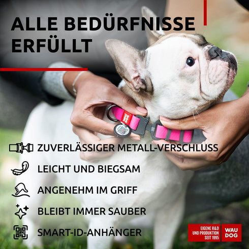 Waterproof Dog Collar Adjustable Dog Collar for Large Dogs Small and Medium Dogs Heavy Duty Dog Collars with Durable Metal Clasp and QR Dog Tag Boy & Girl Dog Collars (Pink)