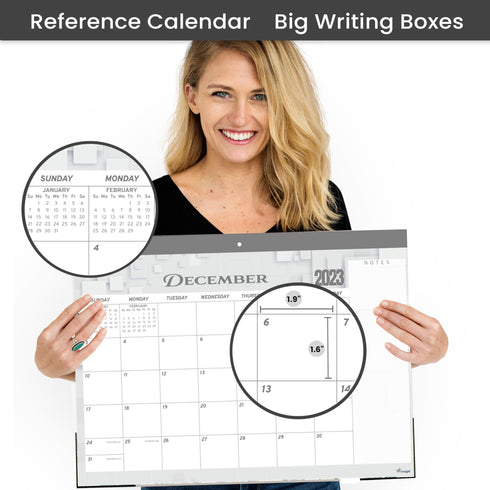 Desk Calendar 2024 17x12 Wall Calendar Thick Paper & Notes Section Runs from December 2023 December 2024 (Gray)