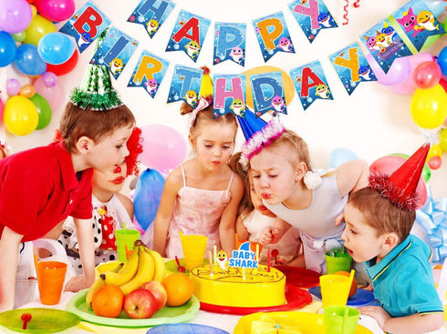 Happy Birthday Banner DOO Garland Shark Theme Party Supplies For Kids Baby Shower Party and Children Birthdays Party Decorations Set of 15 flags