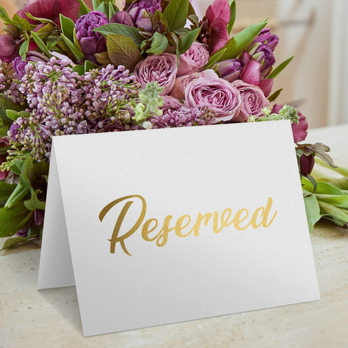 10 Pack Gold Reserved Table Signs for Wedding Party Restaurant Double Sided Reserved Table Signs Gold Reserved Signs for Tables Gold Table Reserved Cards White Paper Reserved Table Tent Card