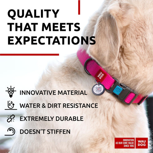 WAUDOG Waterproof Dog Collar Adjustable Dog Collar for Large Dogs Small and Medium Dogs Breakaway Dog Collar Waterproof with Plastic Buckle and QR Dog Tag Boy & Girl Dog Collars (Pink)