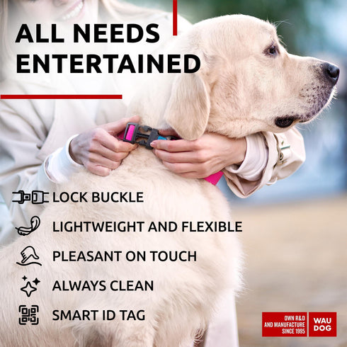 WAUDOG Waterproof Dog Collar Adjustable Dog Collar for Large Dogs Small and Medium Dogs Breakaway Dog Collar Waterproof with Plastic Buckle and QR Dog Tag Boy & Girl Dog Collars (Pink)