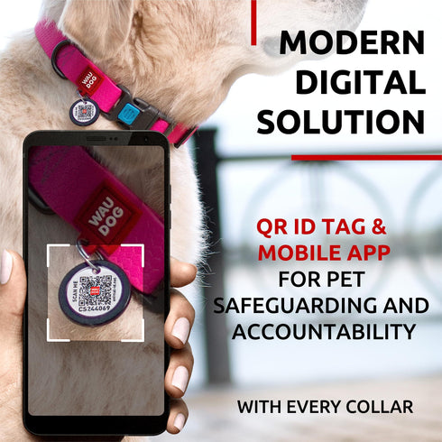 WAUDOG Waterproof Dog Collar Adjustable Dog Collar for Large Dogs Small and Medium Dogs Breakaway Dog Collar Waterproof with Plastic Buckle and QR Dog Tag Boy & Girl Dog Collars (Pink)