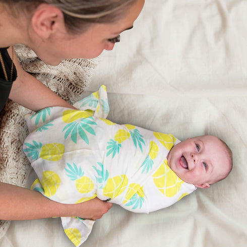 Muslin Swaddle Blanket Large 47 x47 Pineapple Print Super Soft Breathable Bamboo Cotton for Newborn Infant Baby Receiving Swaddling Blanket Wrap Boys Girls