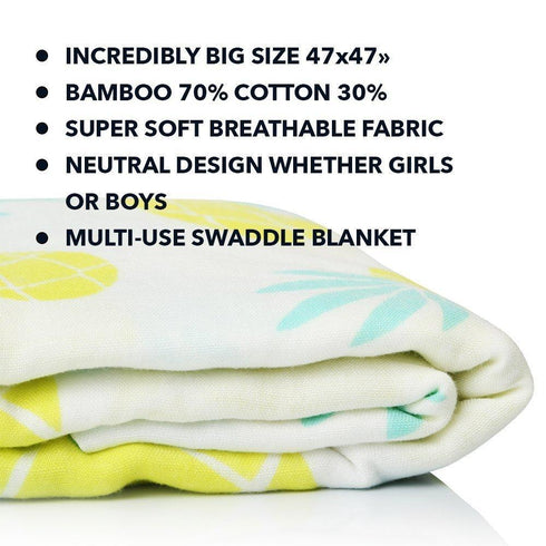 Muslin Swaddle Blanket Large 47 x47 Pineapple Print Super Soft Breathable Bamboo Cotton for Newborn Infant Baby Receiving Swaddling Blanket Wrap Boys Girls
