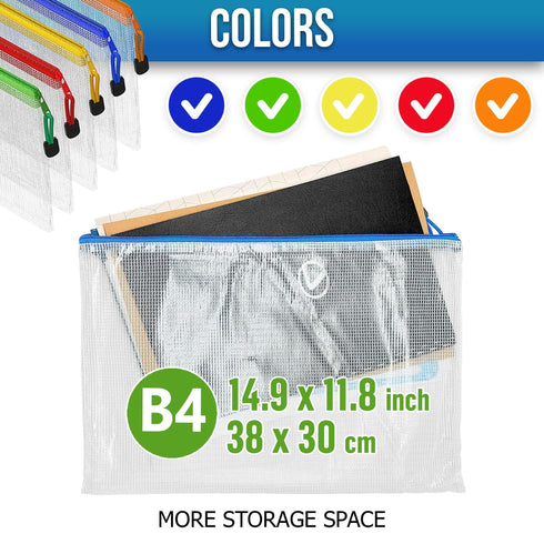 5 Pack Large Plastic Zipper Pouches B4 (12х15in) for Puzzle & Board Game Storage Bags Mesh Zipper Pouch Document Bag Pouches for Organization Storage Bags with Zipper Zipper Bags for Organizing