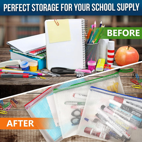 10 Pack Plastic Zipper Pouches A5 for School Office Supplies Cosmetics Tax Papers Travel Accessories Receipts Makeup Small Mesh Zipper Bags for Storage Waterproof Small Mesh Pouch with Zipper