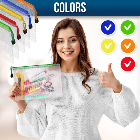 10 Pack Plastic Zipper Pouches A5 for School Office Supplies Cosmetics Tax Papers Travel Accessories Receipts Makeup Small Mesh Zipper Bags for Storage Waterproof Small Mesh Pouch with Zipper