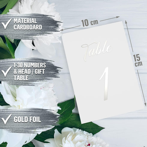 Silver Table Numbers 1 30 for Wedding Reception Silver Foil Table Number Cards 4x6 in with Head & Gift Table Restaurant Table Numbers Wedding Numbers for Tables Card Stock Wedding Table Numbers
