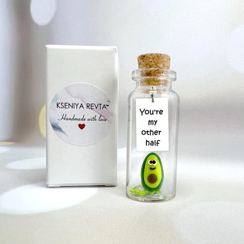 Cute Girlfriend and Boyfriend Gifts Personalized Anniversary Present for Her Him Custom Photo Birthday Gift Bottle (Green Avocado You Are My Other Half Gift Bottle)