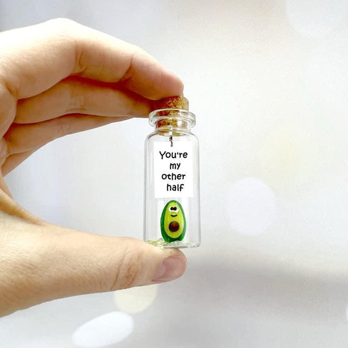Cute Girlfriend and Boyfriend Gifts Personalized Anniversary Present for Her Him Custom Photo Birthday Gift Bottle (Green Avocado You Are My Other Half Gift Bottle)