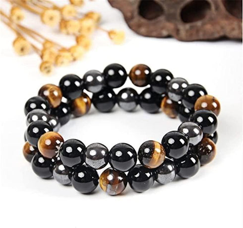 Black Obsidian Hematite Triple Protection Bracelet Blue Tiger Eye Beads Bracelets Lava Stone bracelets for Men and women 10MM or 8MM