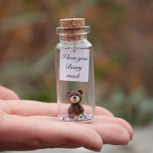 Cute Girlfriend and Boyfriend Gifts Personalized Anniversary Present for Her Him Custom Birthday Gift Idea for Women Men (Brown Bear I Love You Beary Much Gift Bottle)