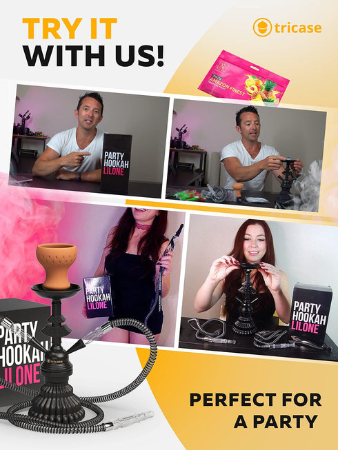 Hookah Set 2 Hose Hookah – LilOne 12” Black Mini Hookah 2 Hose Hookah Set with 50x Foil Hookah Bowl 10x Tips 2x Mouthpiece 2x Hookah Hose Tongs Portable Hookah set with everything Hookah Kit