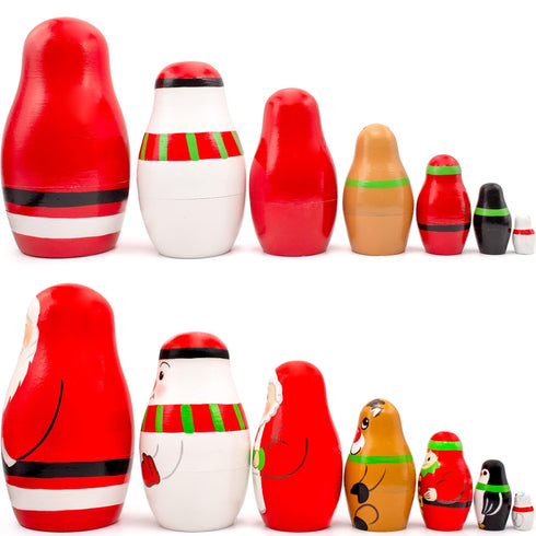 AEVVV Russian Matryoshka Dolls Set 7 pcs Christmas Nesting Dolls Wooden Handmade Stacking Dolls Christmas Decorations Gifts Ideas
