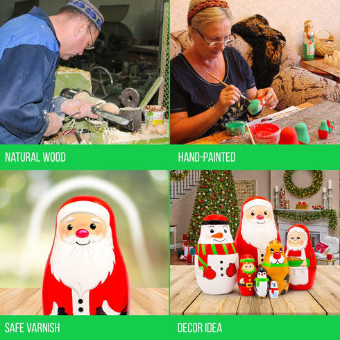 AEVVV Russian Matryoshka Dolls Set 7 pcs Christmas Nesting Dolls Wooden Handmade Stacking Dolls Christmas Decorations Gifts Ideas