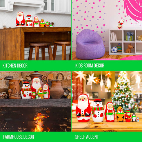 AEVVV Russian Matryoshka Dolls Set 7 pcs Christmas Nesting Dolls Wooden Handmade Stacking Dolls Christmas Decorations Gifts Ideas