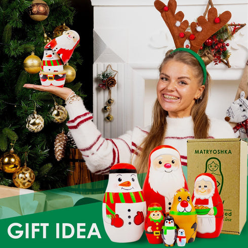 AEVVV Russian Matryoshka Dolls Set 7 pcs Christmas Nesting Dolls Wooden Handmade Stacking Dolls Christmas Decorations Gifts Ideas