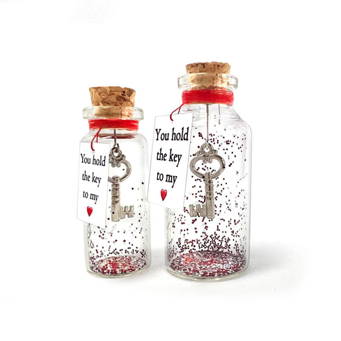 Anniversary Gift for Her & Him Romantic Present for Boyfriend Girlfriend Custom Message I Love You Gifts to Wife Husband (Key in Big Bottle You Hold the Key to My Heart in a Bottle)