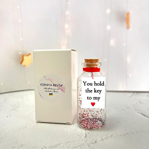 Anniversary Gift for Her & Him Romantic Present for Boyfriend Girlfriend Custom Message I Love You Gifts to Wife Husband (Key in Big Bottle You Hold the Key to My Heart in a Bottle)