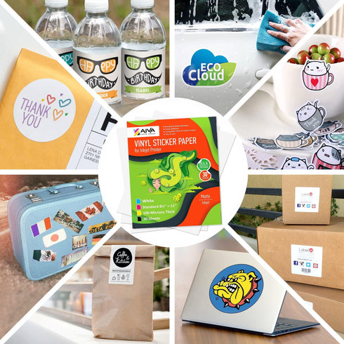 Printable Vinyl Sticker Paper Waterproof Decal Paper for Inkjet Printer 30 SelfAdhesive Sheets Matte White Standard Letter Size 8.5x11