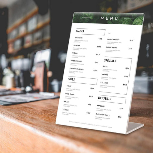 5 Pack Acrylic Sign Holders 8.5x11 Plastic Stands for Display 8 1 2 x 11 Acrylic Sign Holder with Vertical Slanted Back Clear Plastic Sign Holder Paper Display Table Stand Flyer Document Paper