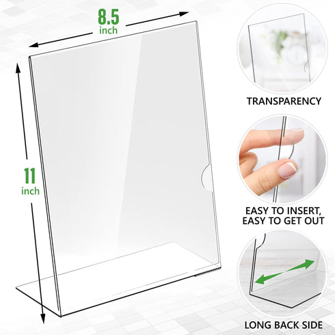 5 Pack Acrylic Sign Holders 8.5x11 Plastic Stands for Display 8 1 2 x 11 Acrylic Sign Holder with Vertical Slanted Back Clear Plastic Sign Holder Paper Display Table Stand Flyer Document Paper