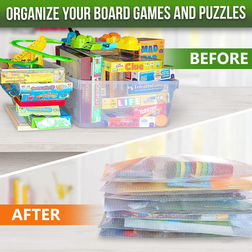 10 Pack Mesh Zipper Pouch 10x14 for Board Games & Puzzle Organizing Mesh Bags with Zipper Zipper Pouches for Organizing Board Game Storage Organizer Zippered Pouches Plastic Mesh Zipper Bag