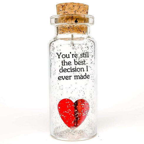 for Her & Him Romantic Present for Boyfriend Girlfriend Custom Message I Love You Gifts to Wife Husband (Heart You're Still The Best Decision I Ever Made in a Bottle)