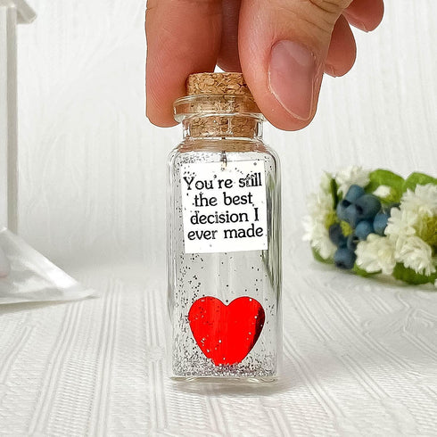 for Her & Him Romantic Present for Boyfriend Girlfriend Custom Message I Love You Gifts to Wife Husband (Heart You're Still The Best Decision I Ever Made in a Bottle)