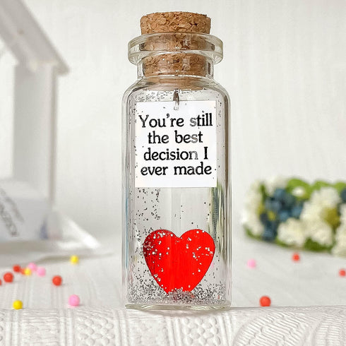 for Her & Him Romantic Present for Boyfriend Girlfriend Custom Message I Love You Gifts to Wife Husband (Heart You're Still The Best Decision I Ever Made in a Bottle)
