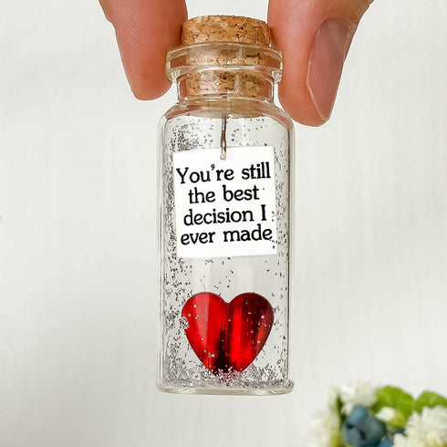 for Her & Him Romantic Present for Boyfriend Girlfriend Custom Message I Love You Gifts to Wife Husband (Heart You're Still The Best Decision I Ever Made in a Bottle)