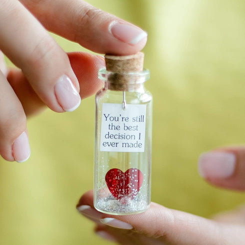 for Her & Him Romantic Present for Boyfriend Girlfriend Custom Message I Love You Gifts to Wife Husband (Heart You're Still The Best Decision I Ever Made in a Bottle)
