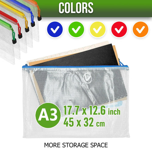 10 Pack Zipper Pouches A3 for Board Games & Puzzles Plastic Mesh Zipper Pouches Document Bag Mesh Storage Bags with Zipper Waterproof Mesh Zipper Pouch for School Office Supplies Mesh Game Bags