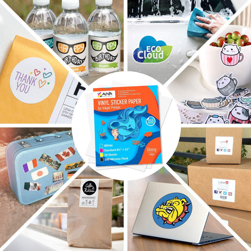 Printable Vinyl Sticker Paper Waterproof Decal Paper for Inkjet Printer 50 SelfAdhesive Sheets Glossy White Standard Letter Size 8.5x11