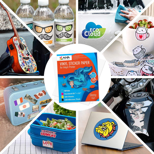 Printable Vinyl Sticker Paper Waterproof Decal Paper for Inkjet Printer 100 SelfAdhesive Sheets Glossy White Standard Letter Size 8.5x11