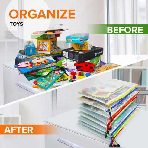 22 Pack A4 Zipper Pouches for Board Games & Puzzles Plastic Mesh Zipper Pouches Document Bag Mesh Storage Bags with Zipper Waterproof Mesh Zipper Pouch for School Office Supplies Mesh Game Bags