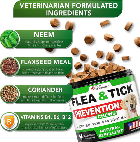 (2 Pack) Flea and Tick Prevention for Dogs Chewables