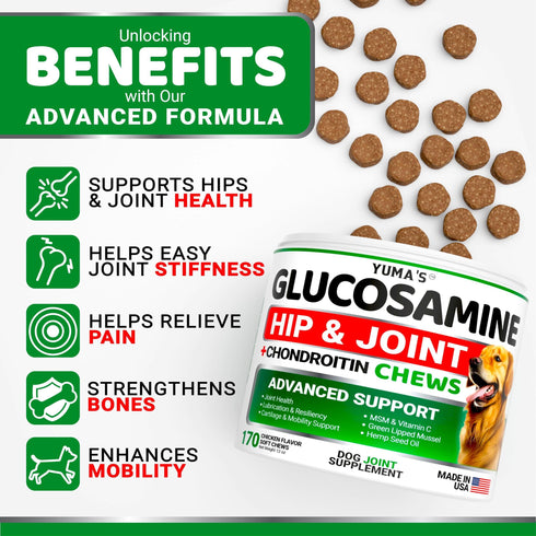 Glucosamine for Dogs Hip and Joint Supplement for Dogs 170 Ct Glucosamine Chondroitin for Dogs Chews Dog Joint Pain Relief with MSM Advanced Dog Joint Supplement Health Mobility Support