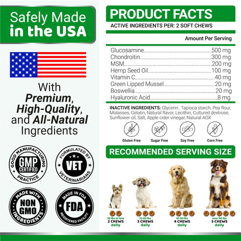 Glucosamine for Dogs Hip and Joint Supplement for Dogs 170 Ct Glucosamine Chondroitin for Dogs Chews Dog Joint Pain Relief with MSM Advanced Dog Joint Supplement Health Mobility Support