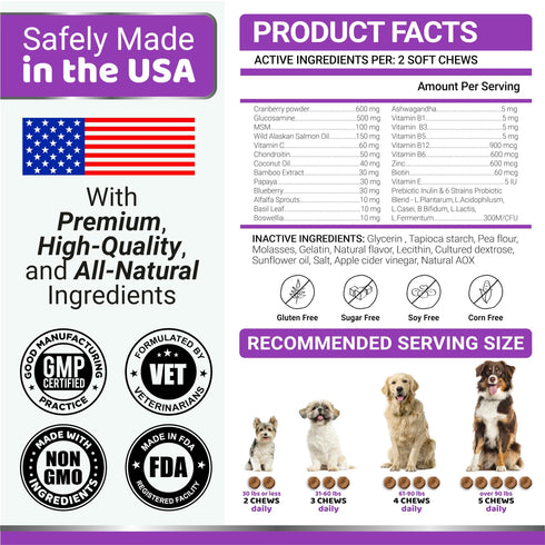 Dog Multivitamin Chewable with Glucosamine Dog Vitamins and Supplements 170 Treats Senior & Puppy Multivitamin for Dogs Hip & Joint Support Immune Health Skin Heart Digestion Probiotics
