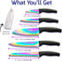 Kitchen Knife Set Professional Titanium Coated Stainless Steel Blades Dishwasher Safe Safety Sheaths 5 Knives