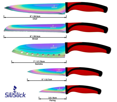 Kitchen Knife Set Professional Titanium Coated Stainless Steel Blades Dishwasher Safe Safety Sheaths 5 Knives