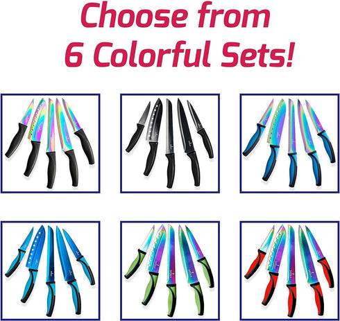 Kitchen Knife Set Professional Titanium Coated Stainless Steel Blades Dishwasher Safe Safety Sheaths 5 Knives