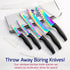 Kitchen Knife Set Kit 5 Professional Grade Iridescent Blade Knives | Includes Knife Sharpener & Magnetic Wall Hanger | Red Handle with Red Knife Rack