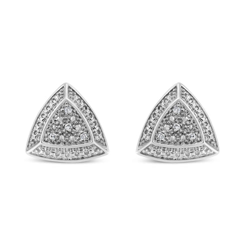 .925 Sterling Silver Diamond-Accented Trillion Shaped 4-Stone Halo-Style Stud Earrings (H-I Color, I2-I3 Clarity)